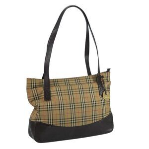 Burberrys Nova Check Shoulder Bag Canvas Beige Auth 111520